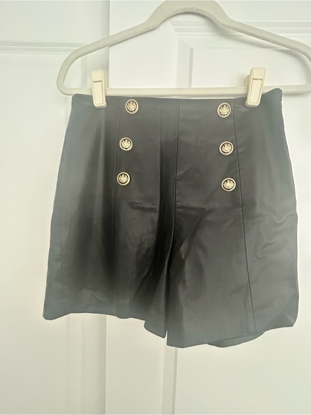 Zara Black High-Waist Faux Leather Shorts with Gold Buttons